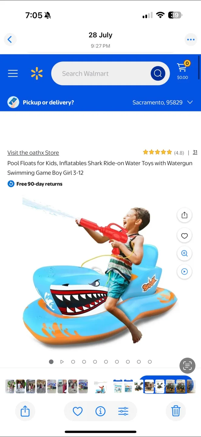 Oathx Shark Ride-on Pool Float w/ Water Gun thumbnail