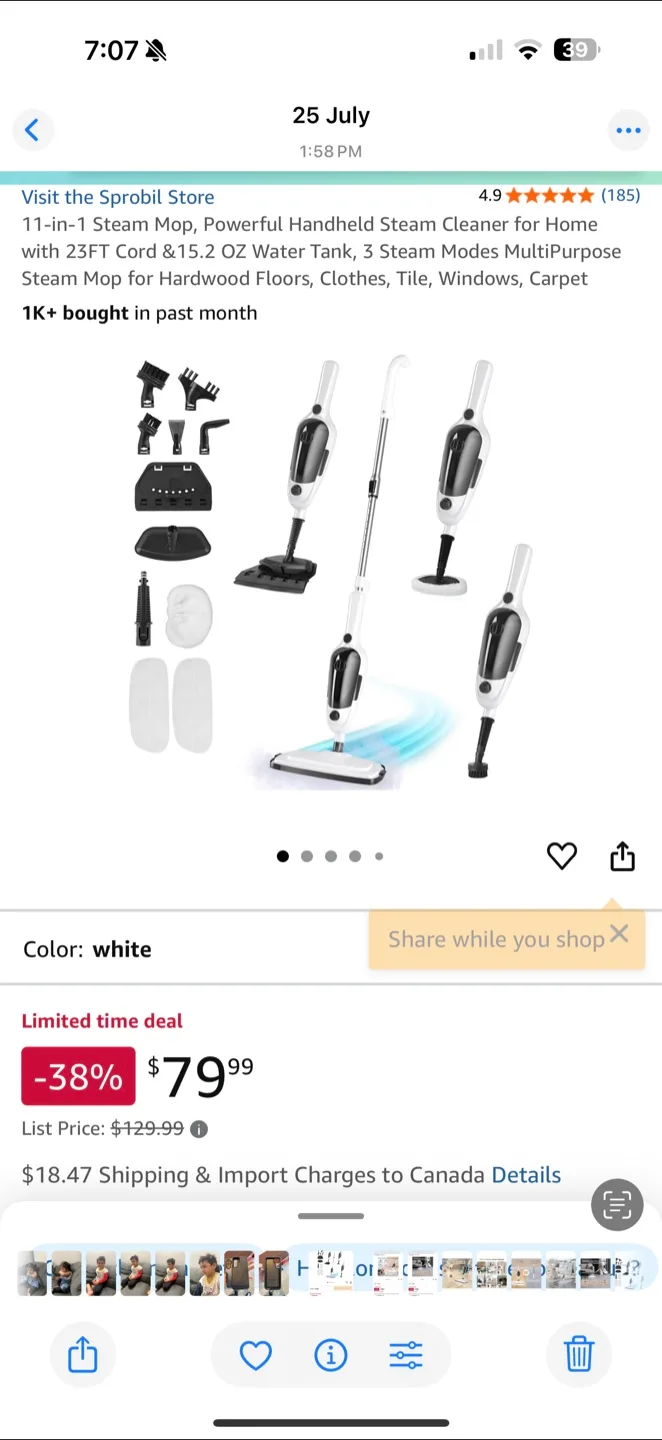 Sprobil 11-in-1 Handheld Steam Mop - White thumbnail