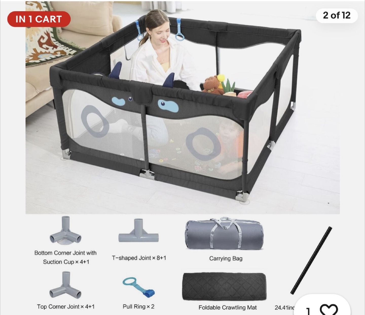 Baby Playpen with Crawling Mat & Carrying Bag