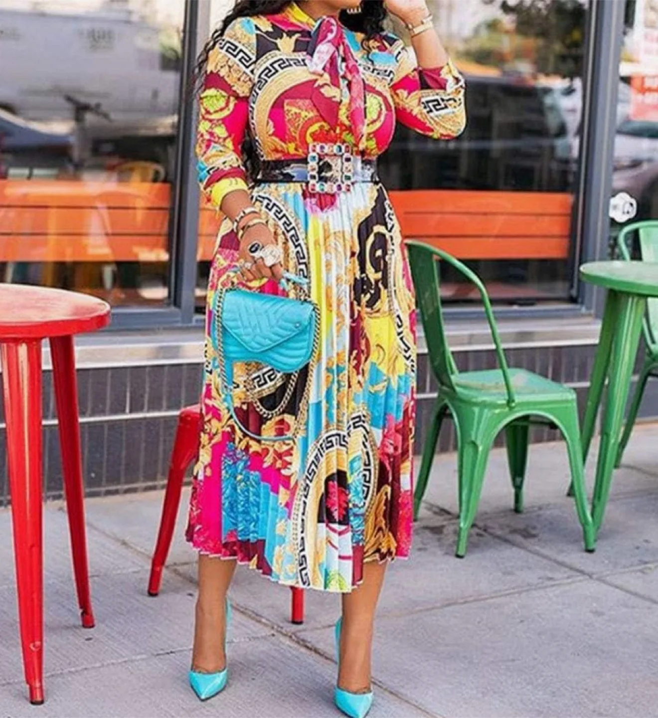 Brand New! VERWIN Bow Collar, Long Sleeve Midi Dress (Large) thumbnail