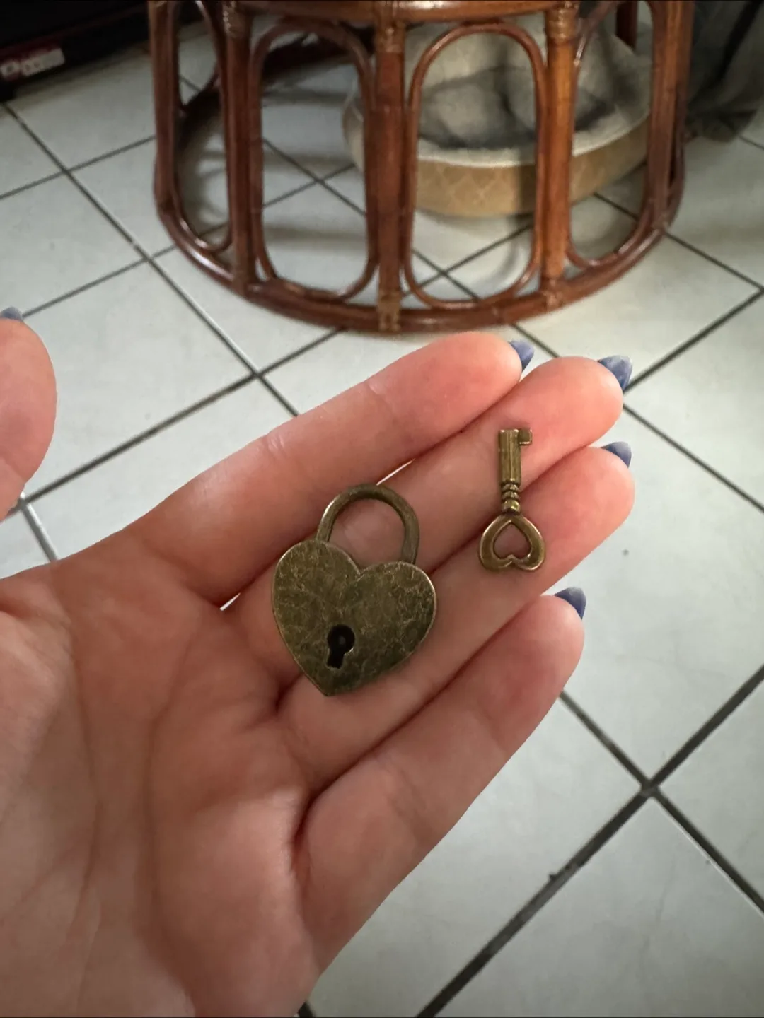 Mini Antique Brass Heart Lock w/ Key thumbnail