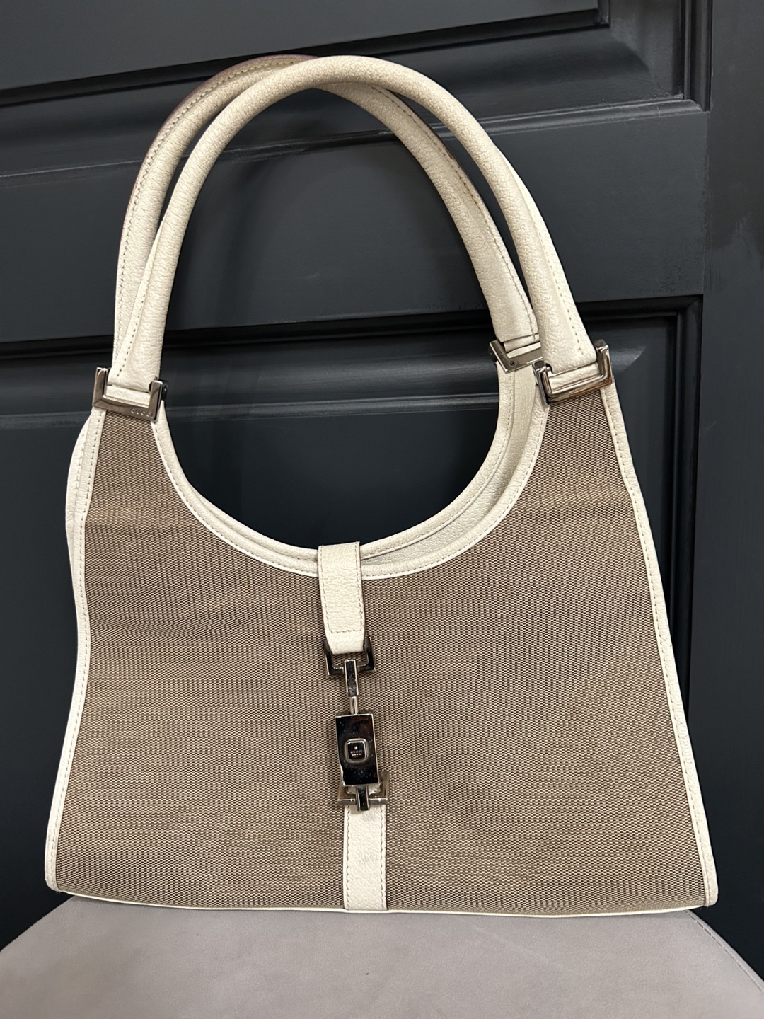 Gucci Jacky Beige Canvas & Leather Handbag