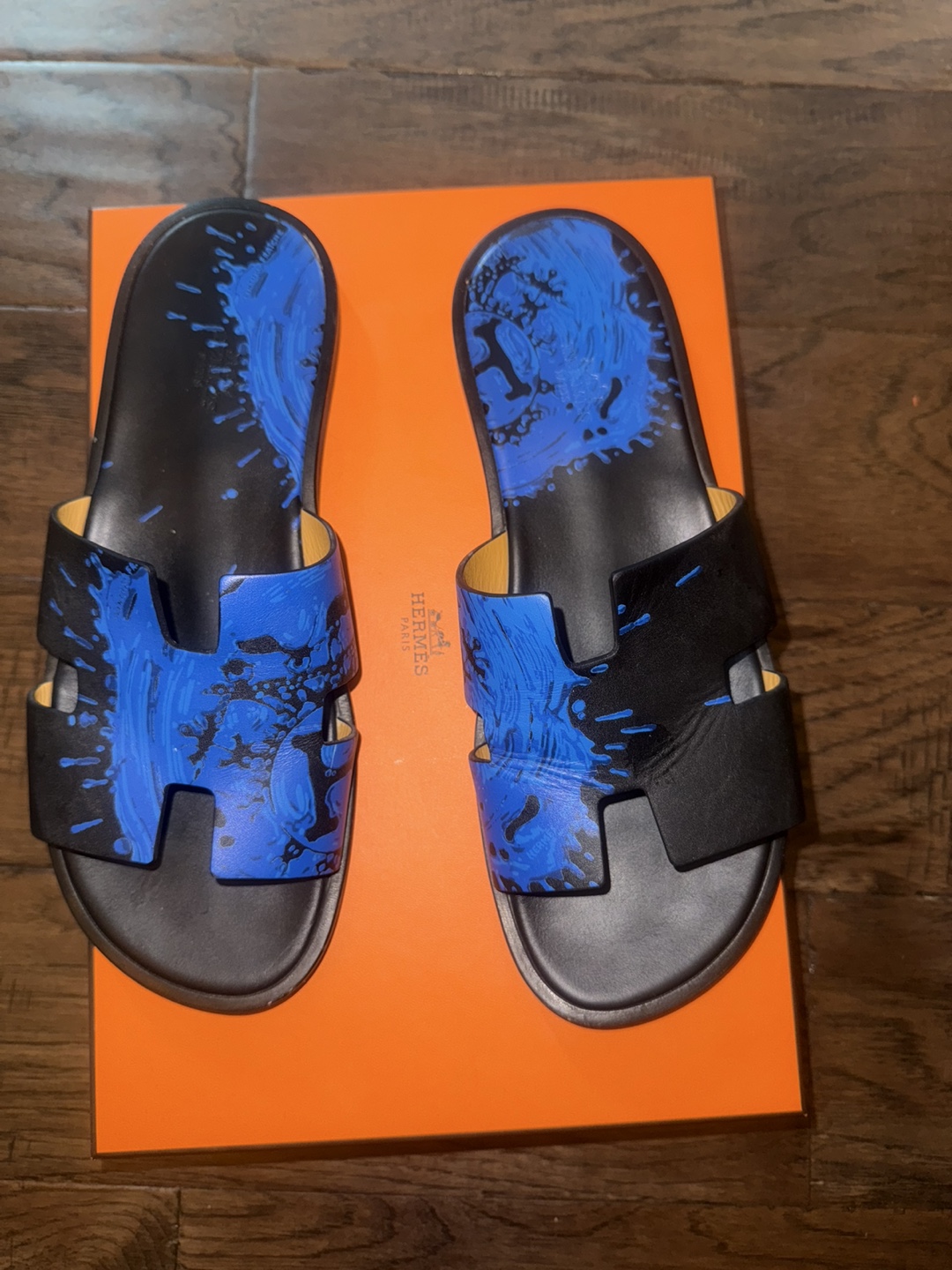 Hermès Izmir Sandals, Black & Blue, Size 42