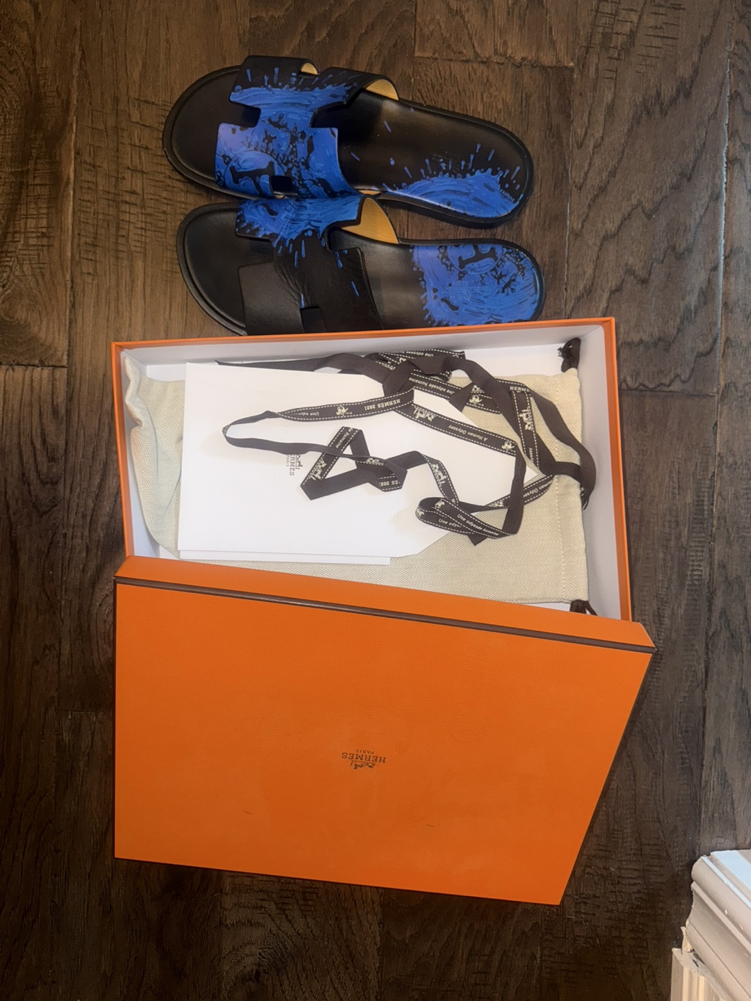 Hermès Izmir Sandals, Black & Blue, Size 42 - photo 4