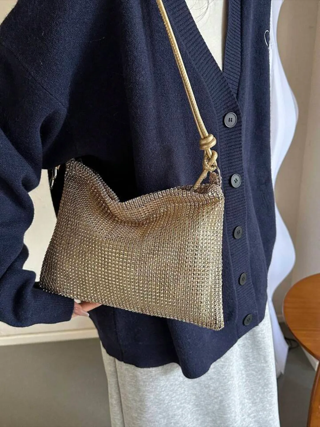 Shein Gold Metallic Shoulder Bag 🧡 image indicator(3)