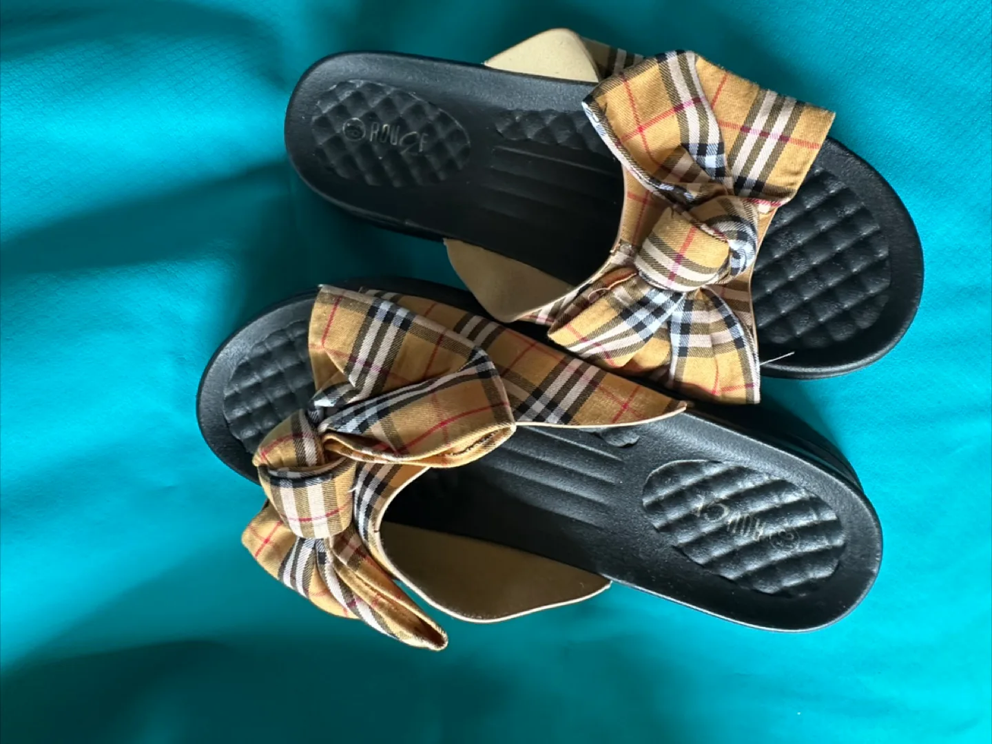 Rouge Black Slides with Plaid Bow - Size 38 thumbnail