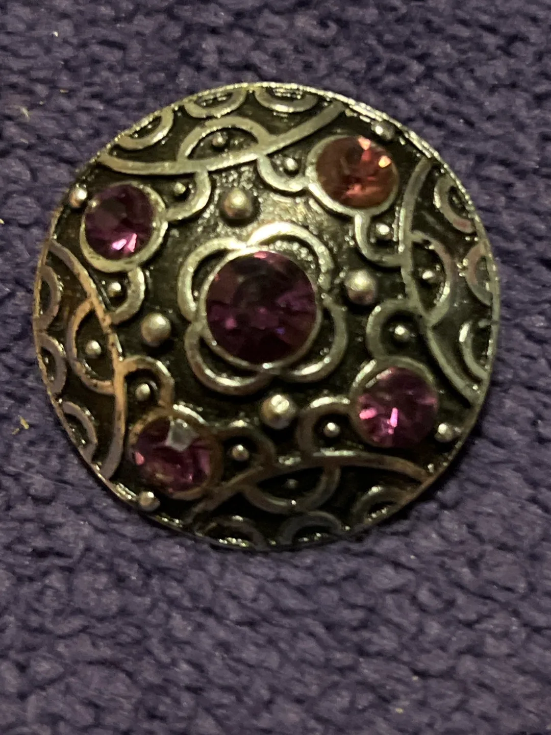 Vintage Silver Tone Brooch with Purple Accents thumbnail