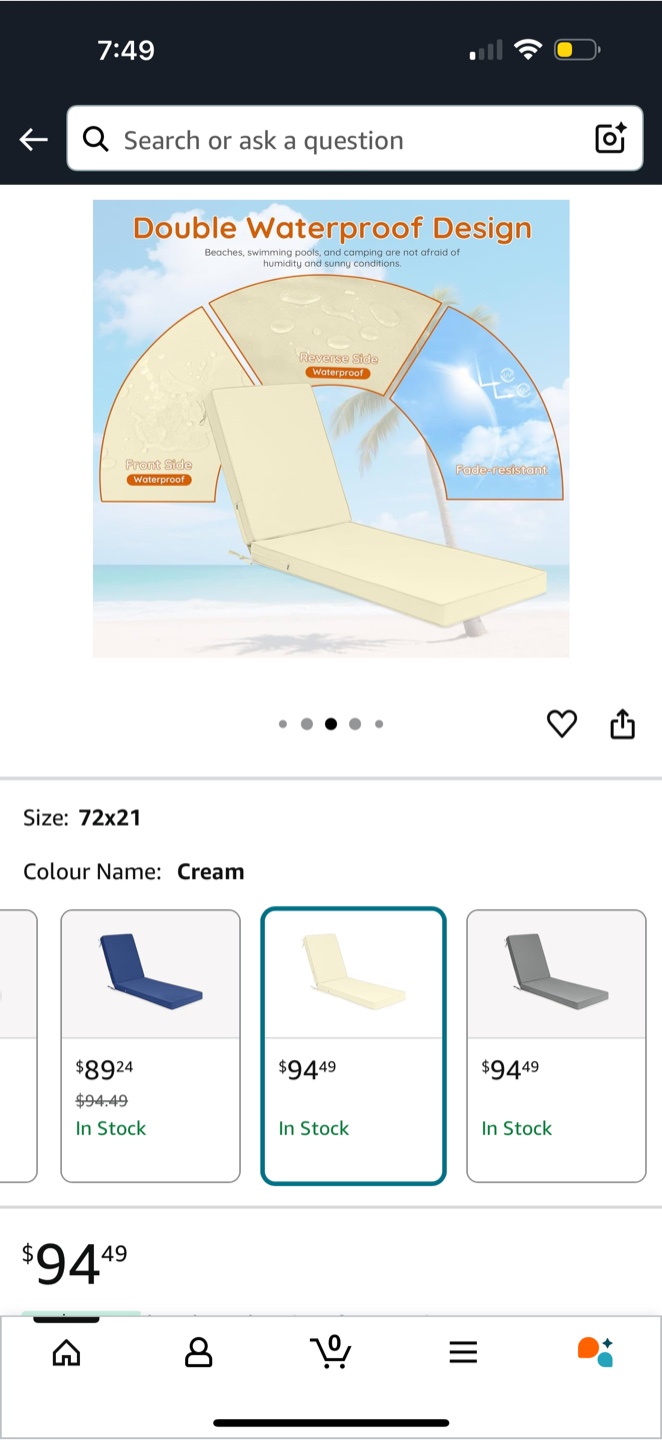 Cream Outdoor Chaise Lounge Cushion - 72x21 - photo 4
