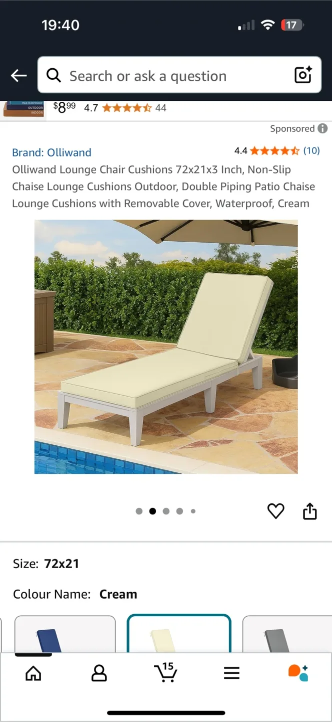 Olliwand Lounge Chair Cushion - Cream, 72x21 thumbnail