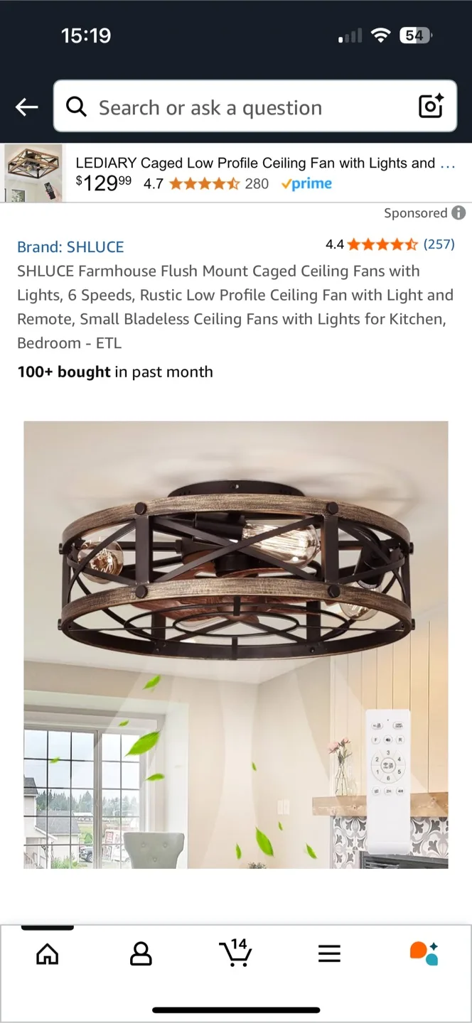 SHLUCE Farmhouse Flush Mount Caged Ceiling Fan thumbnail