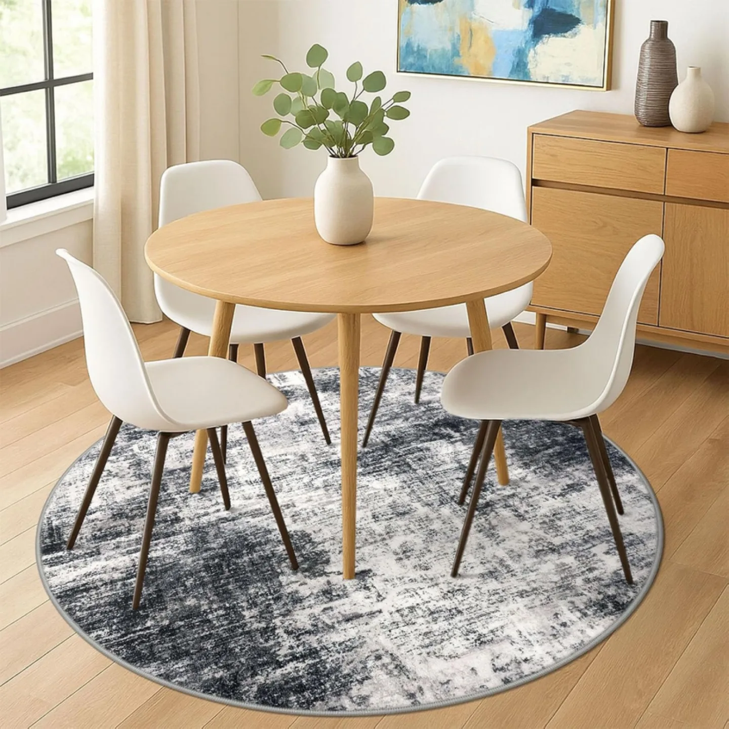 6.11 ft Round Area Rug - Black & White image indicator(2)