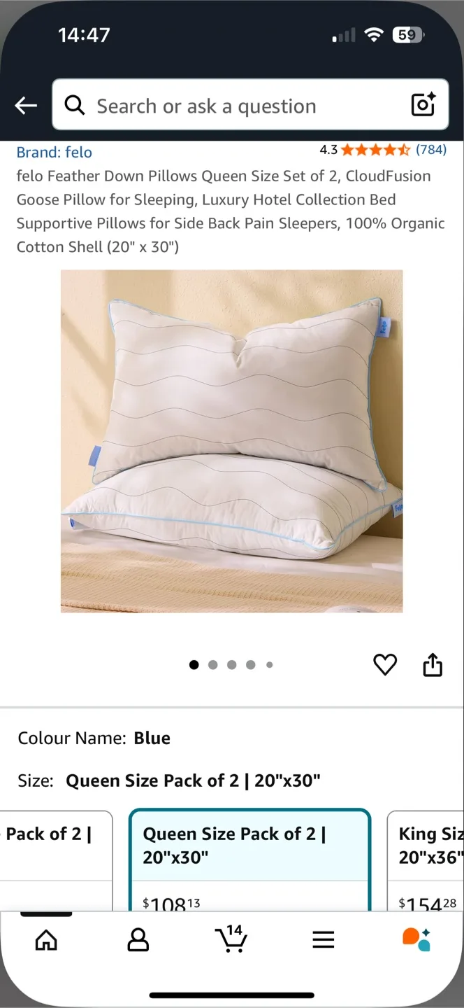 Felo Feather Down Pillows - Queen Size Set of 2 thumbnail