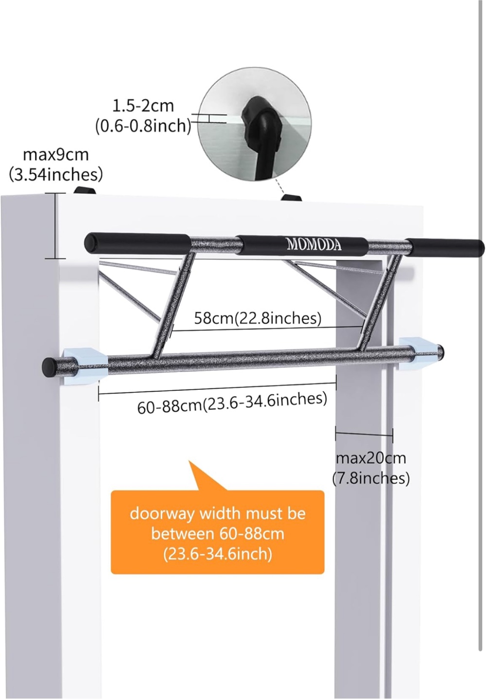 MOMODA Pull Up Bar - Doorway Width 60-88cm