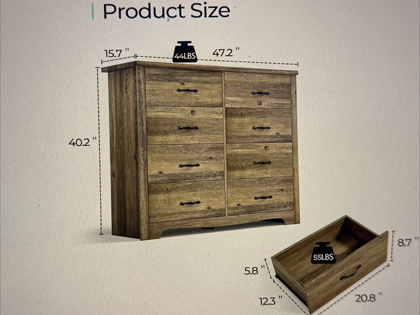 Wood 8-Drawer Dresser (47.2" x 40.2")