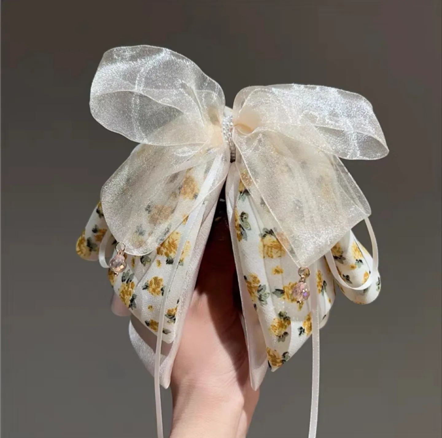 Lovely Yellow Floral Bow Hair Clip thumbnail
