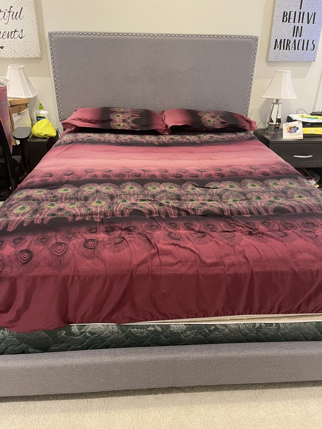 Studded Upholstered Grey Queen Sized Bed with box - photo 4
