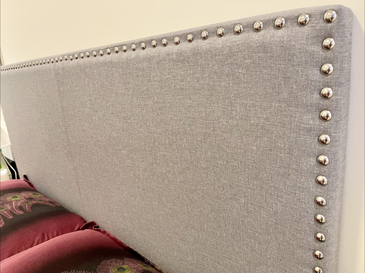 Studded Upholstered Grey Queen Sized Bed with box - photo 3