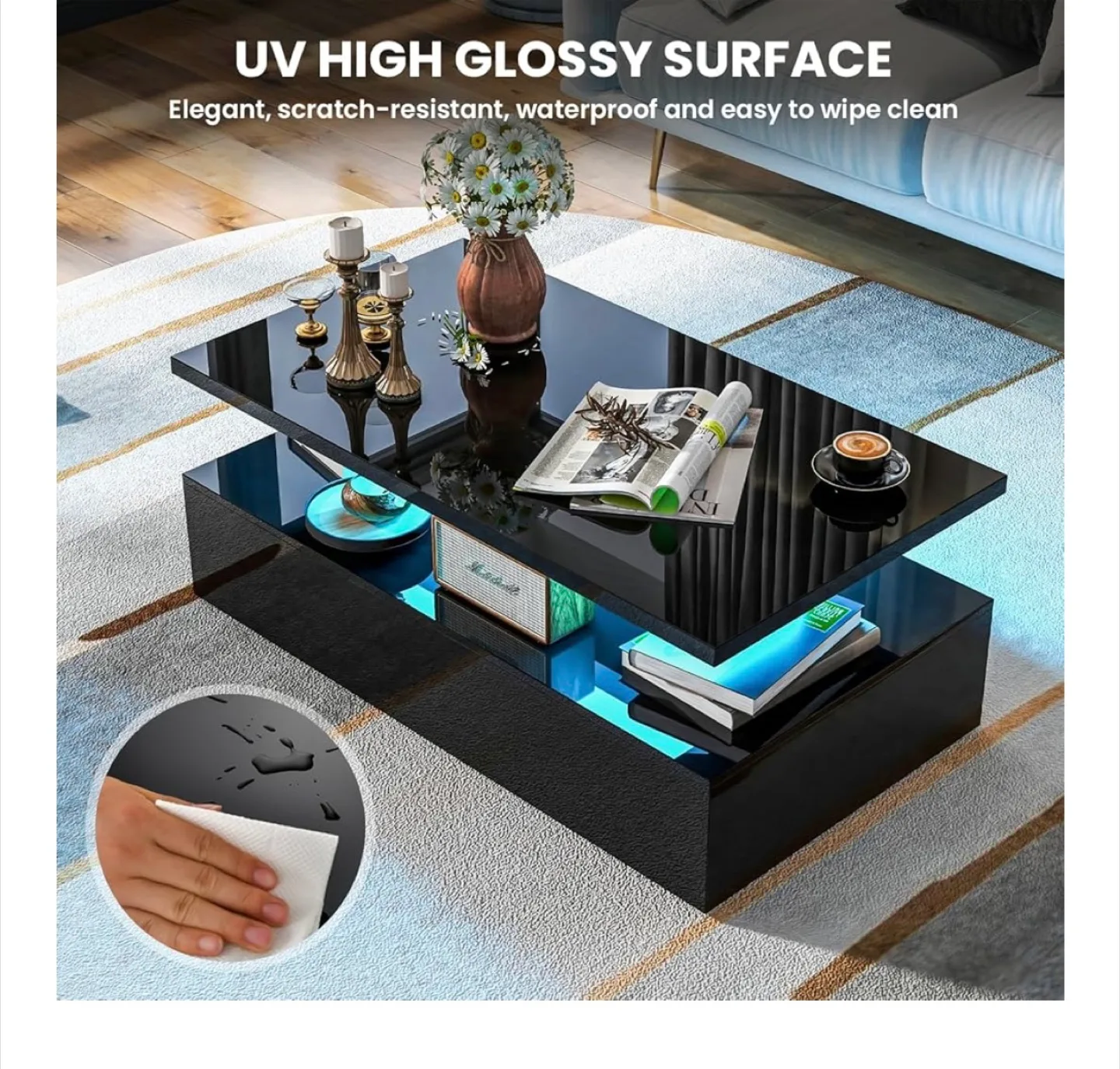 Black LED Coffee Table with Storage image indicator(5)