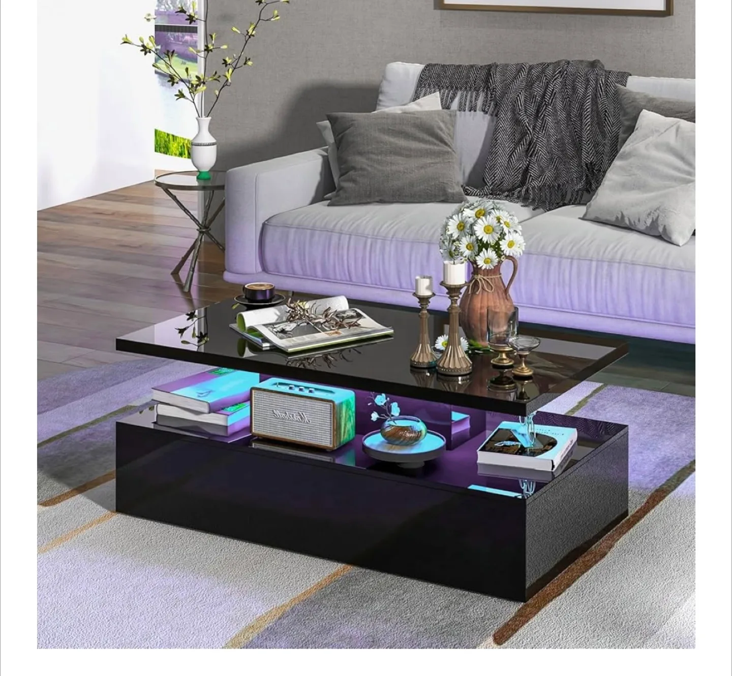 Black LED Coffee Table with Storage image indicator(2)