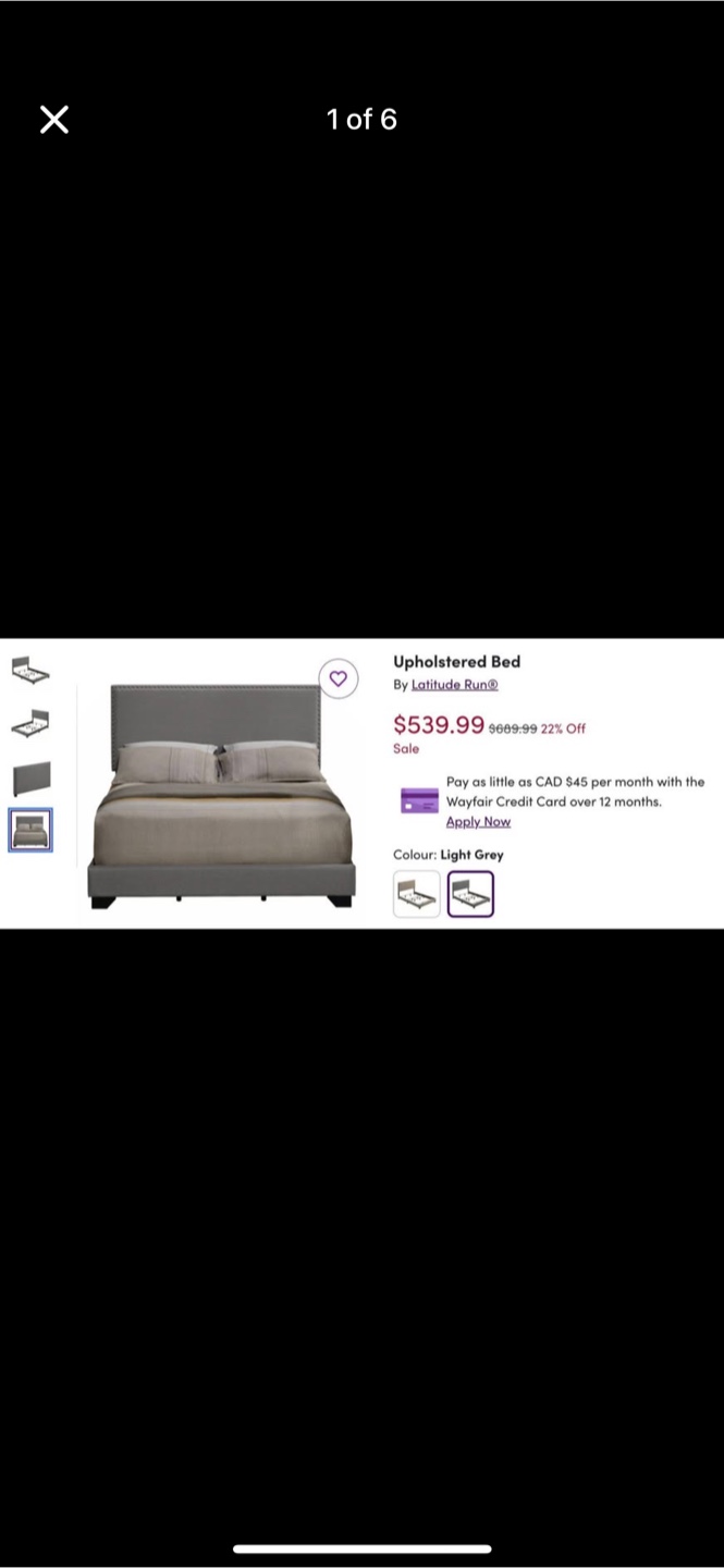 Studded Upholstered Grey Queen Sized Bed with box