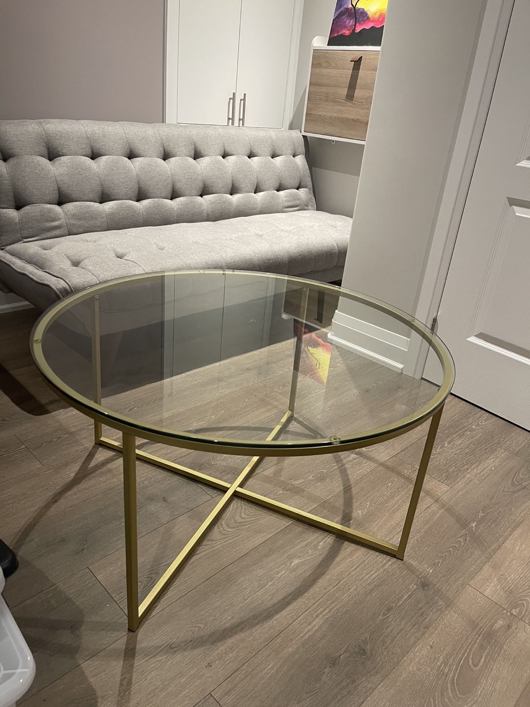 Round Glass Coffee Table - Gold Finish