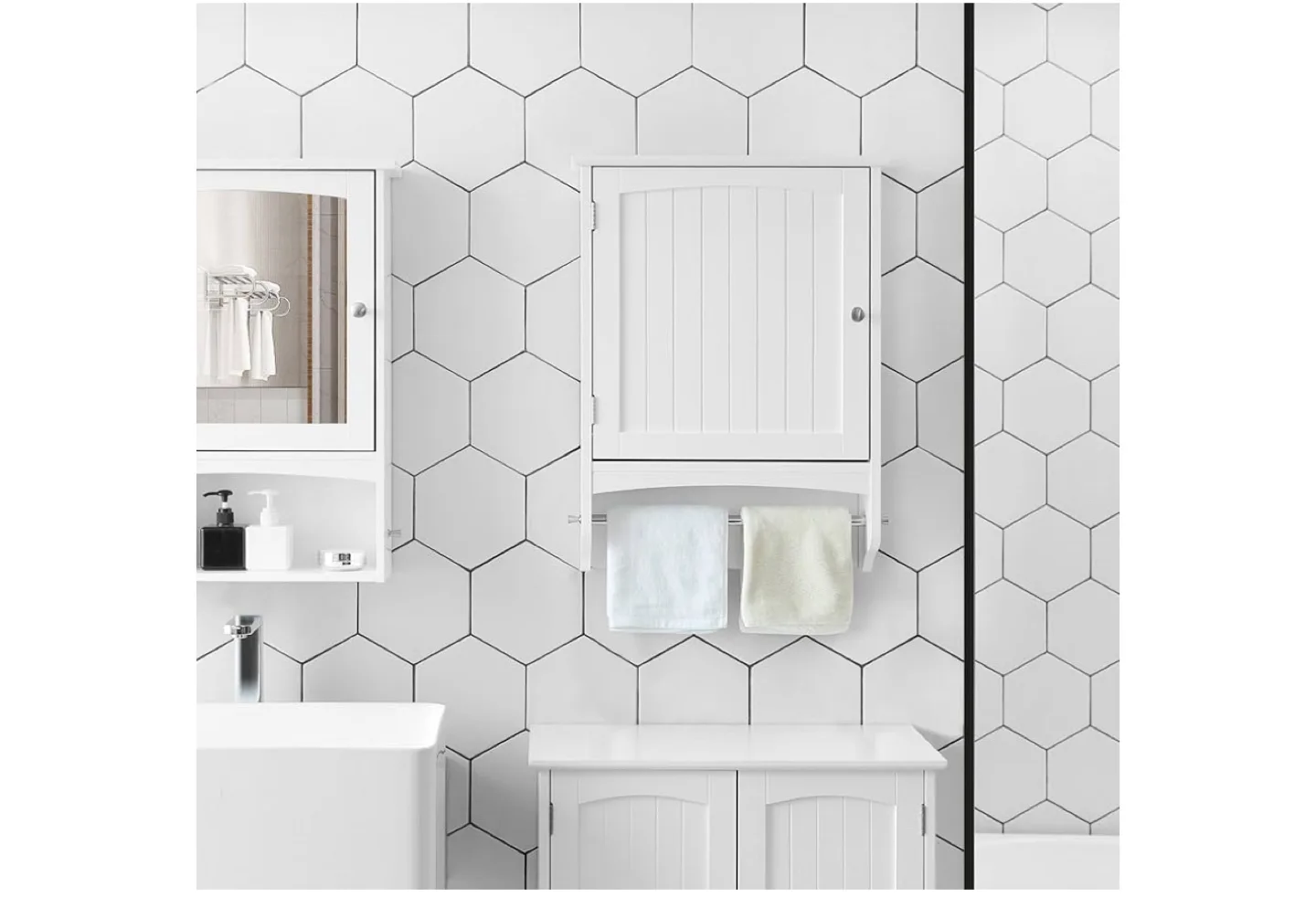 White Wall Mounted Bathroom Cabinet with Towel Bar image indicator(2)