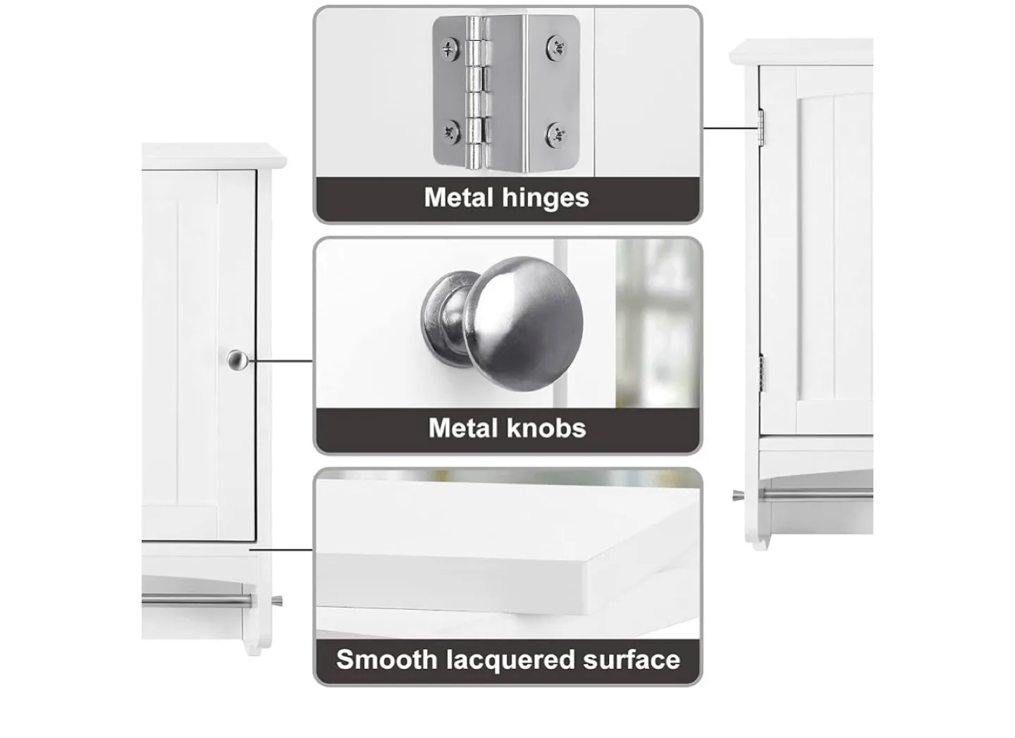 White Wall Mounted Bathroom Cabinet with Towel Bar image indicator(5)