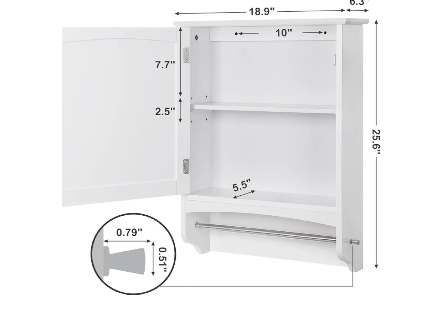 White Wall Mounted Bathroom Cabinet with Towel Bar image indicator(3)