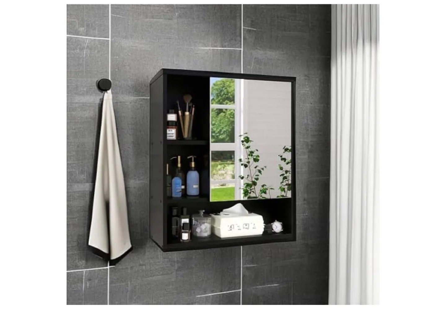 White Wall Mounted Bathroom Cabinet with Towel Bar image indicator(8)