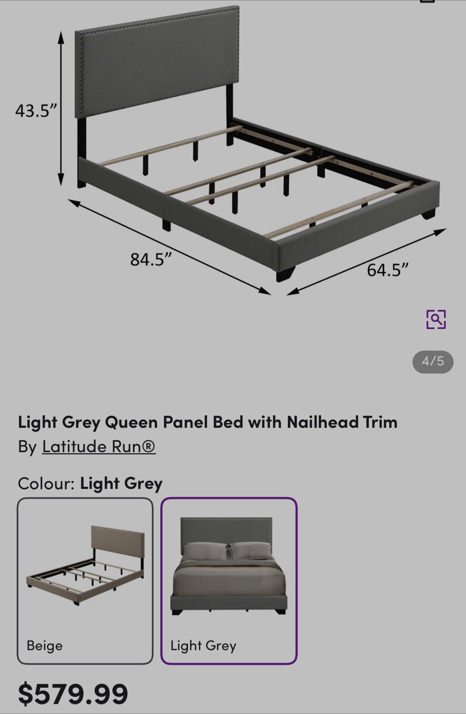 Studded Upholstered Grey Queen Sized Bed with box - photo 2