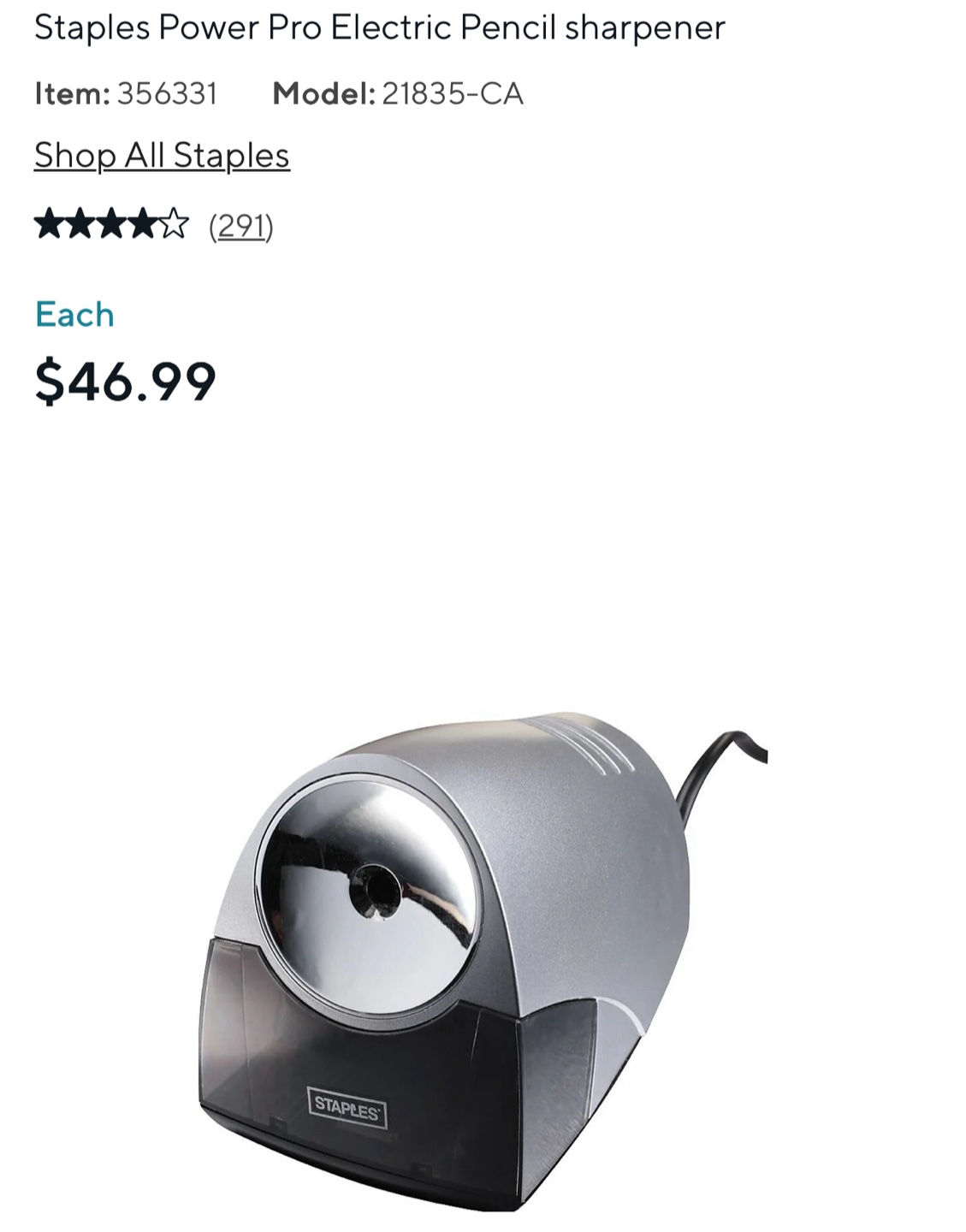 Staples Power Pro Electric Pencil Sharpener - photo 3