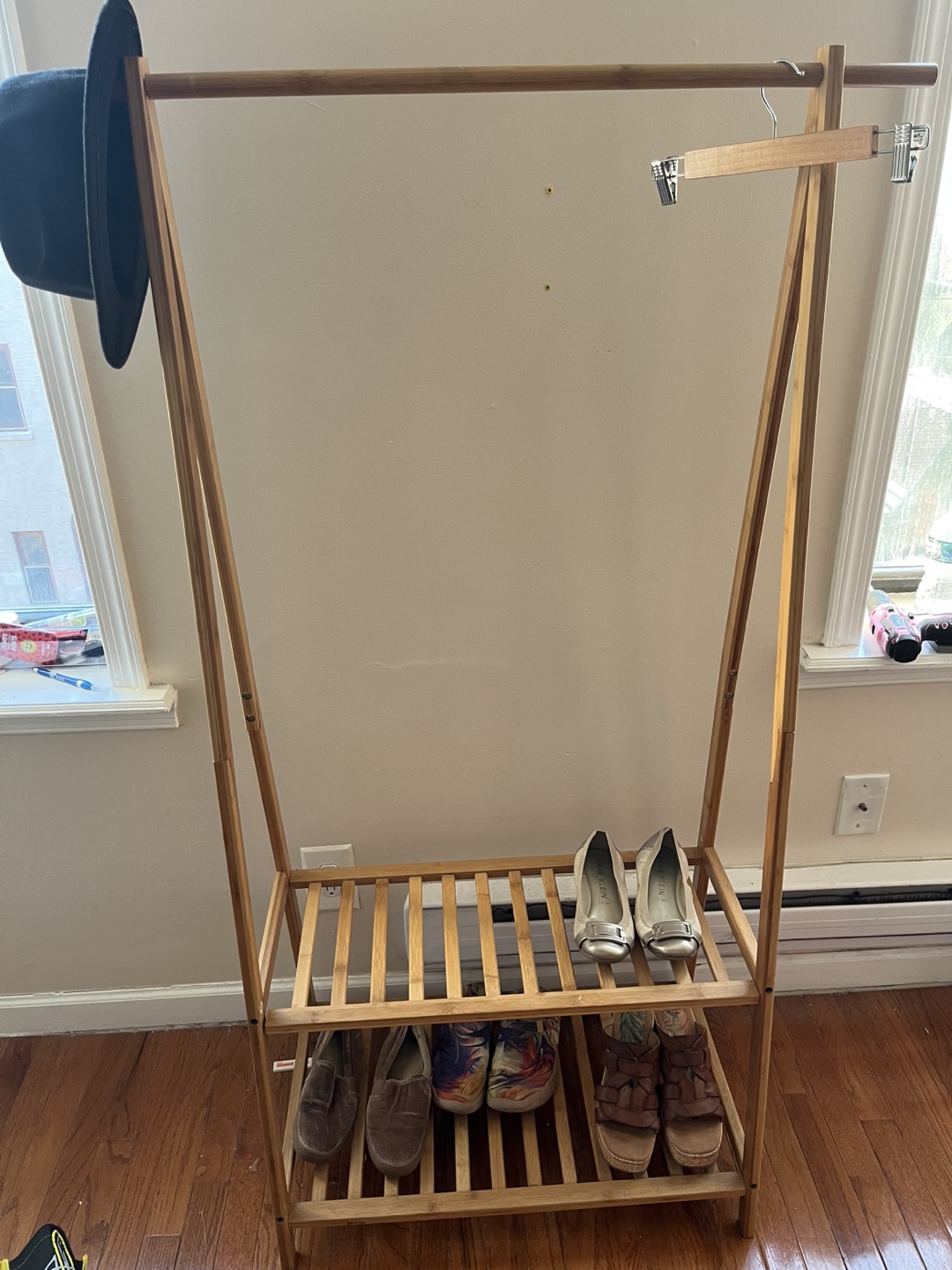 Wooden Clothes Rack with Shelves