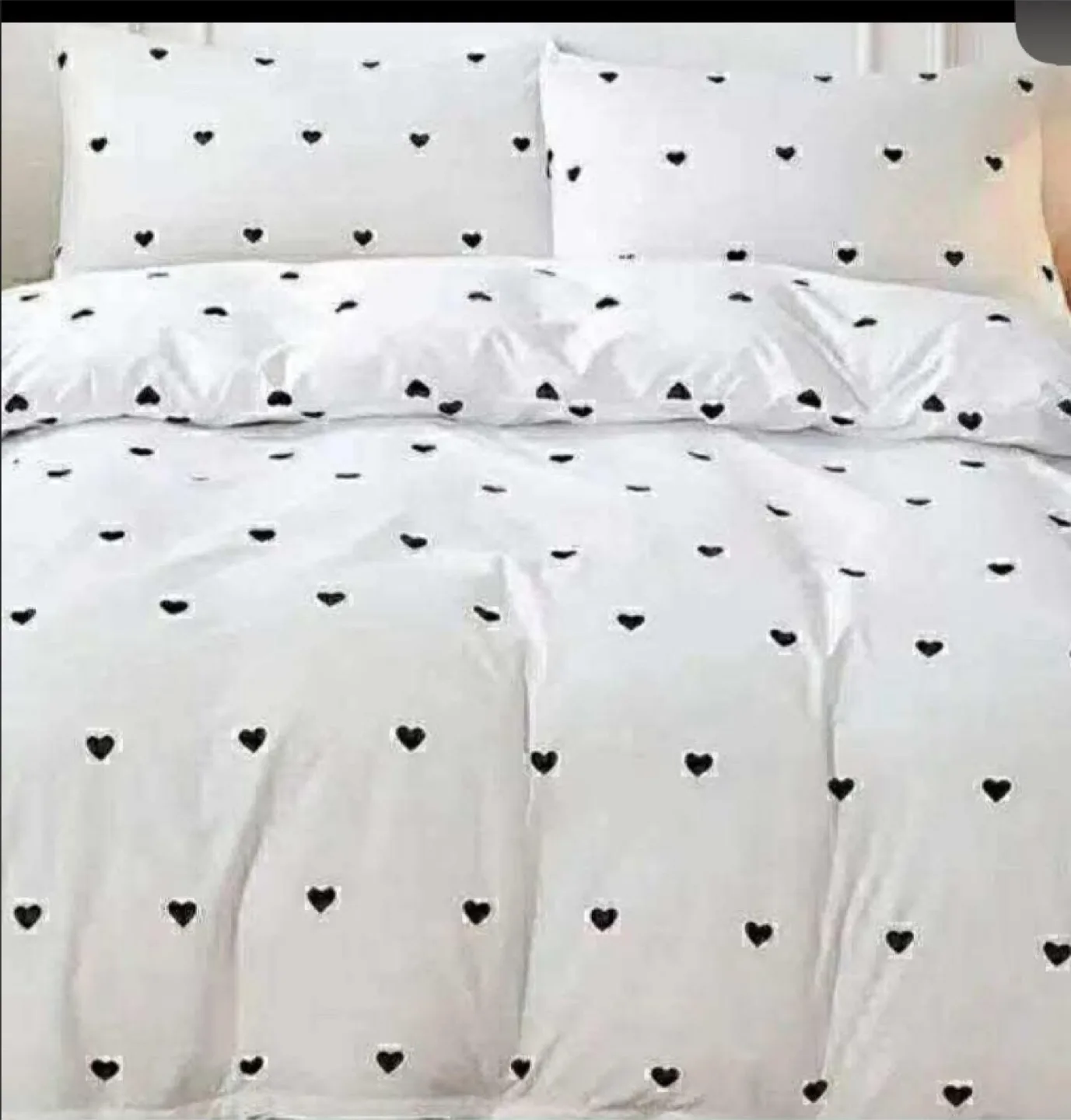 White Duvet Cover set with Black Hearts, Queen size thumbnail