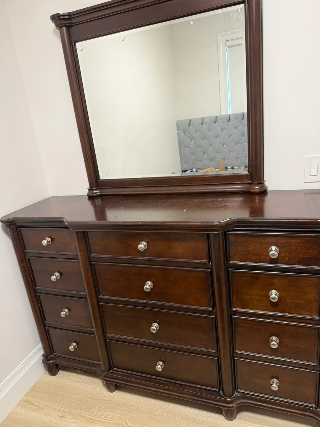 Dark Wood Dresser with Mirror thumbnail