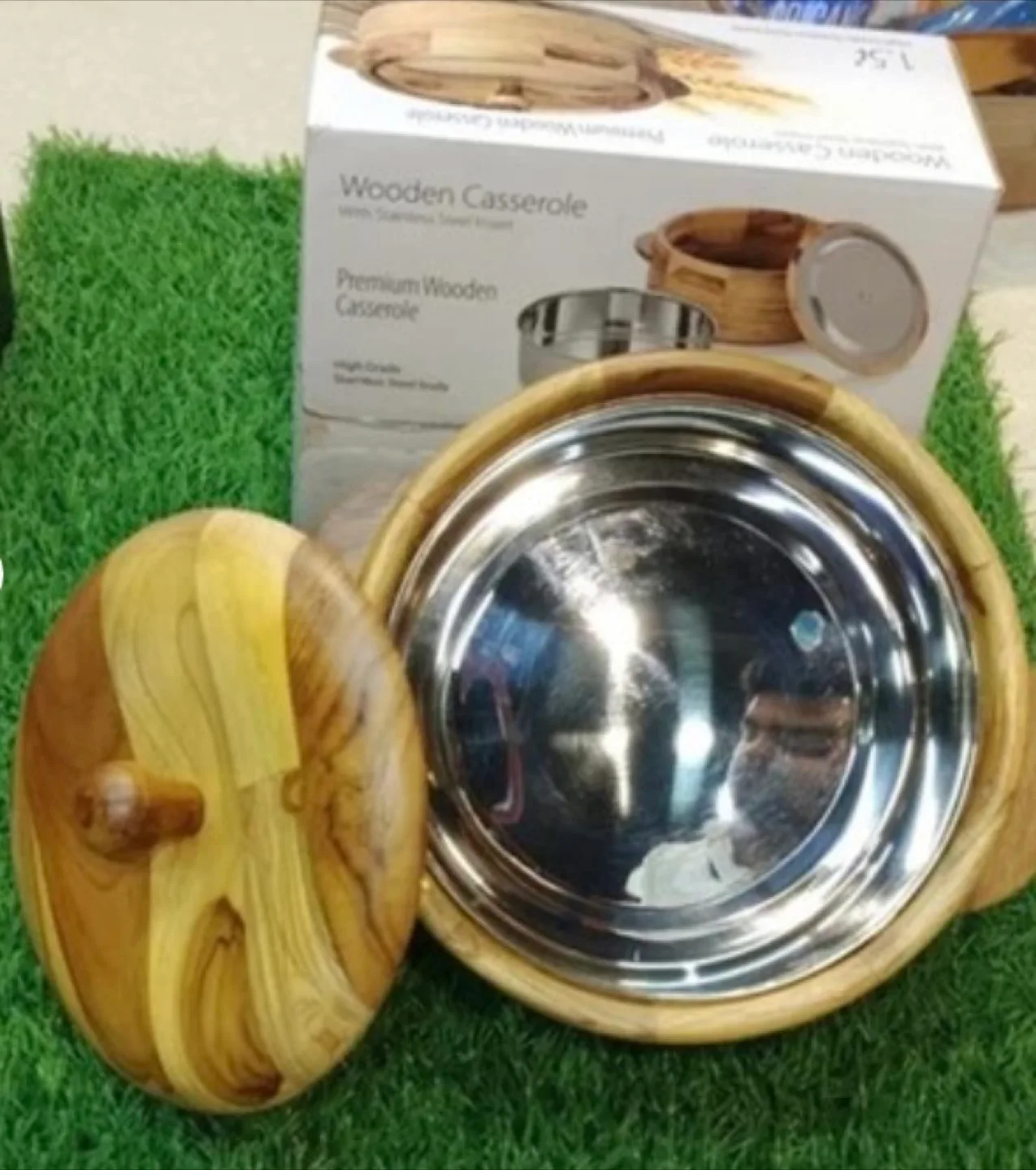 New Premium Wooden Casserole with Stainless Steel Insert 1.5L image indicator(2)