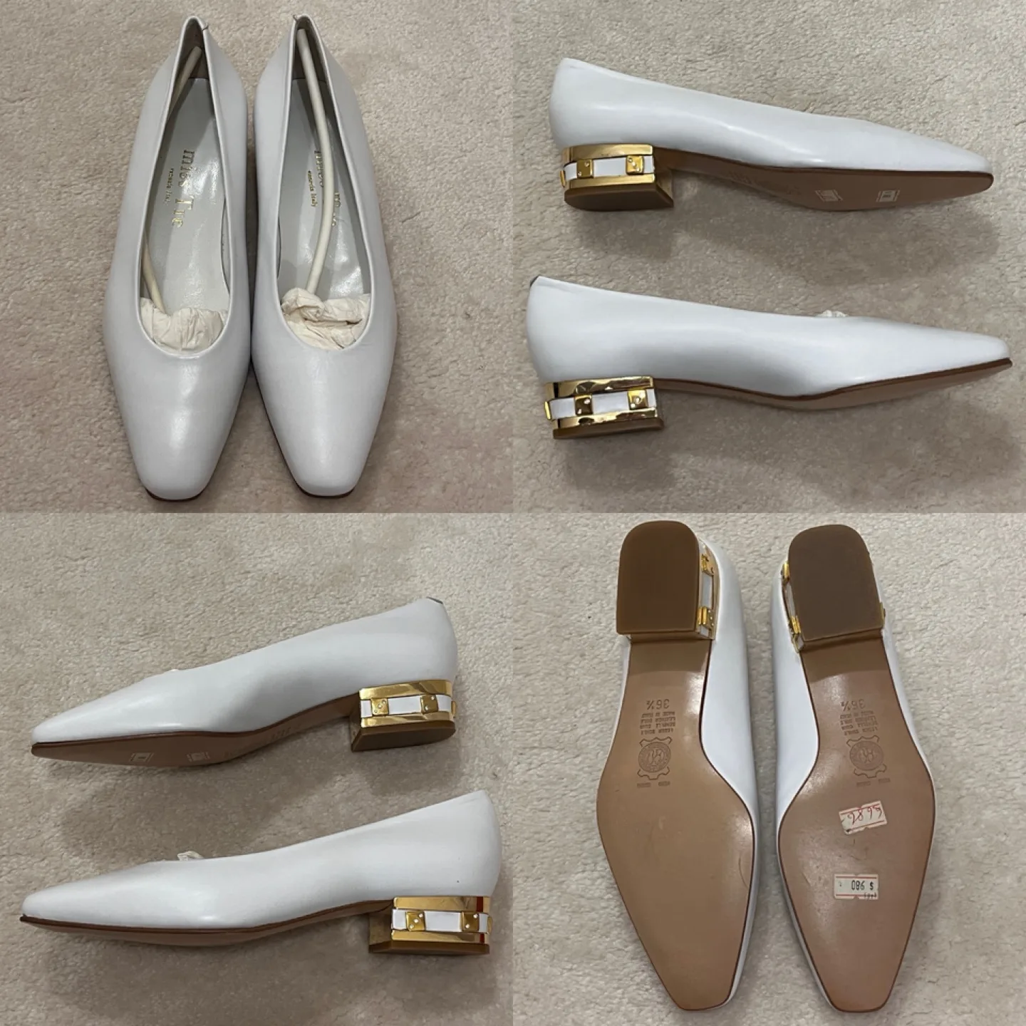 Vintage Miss Tre Gold edges White flats thumbnail