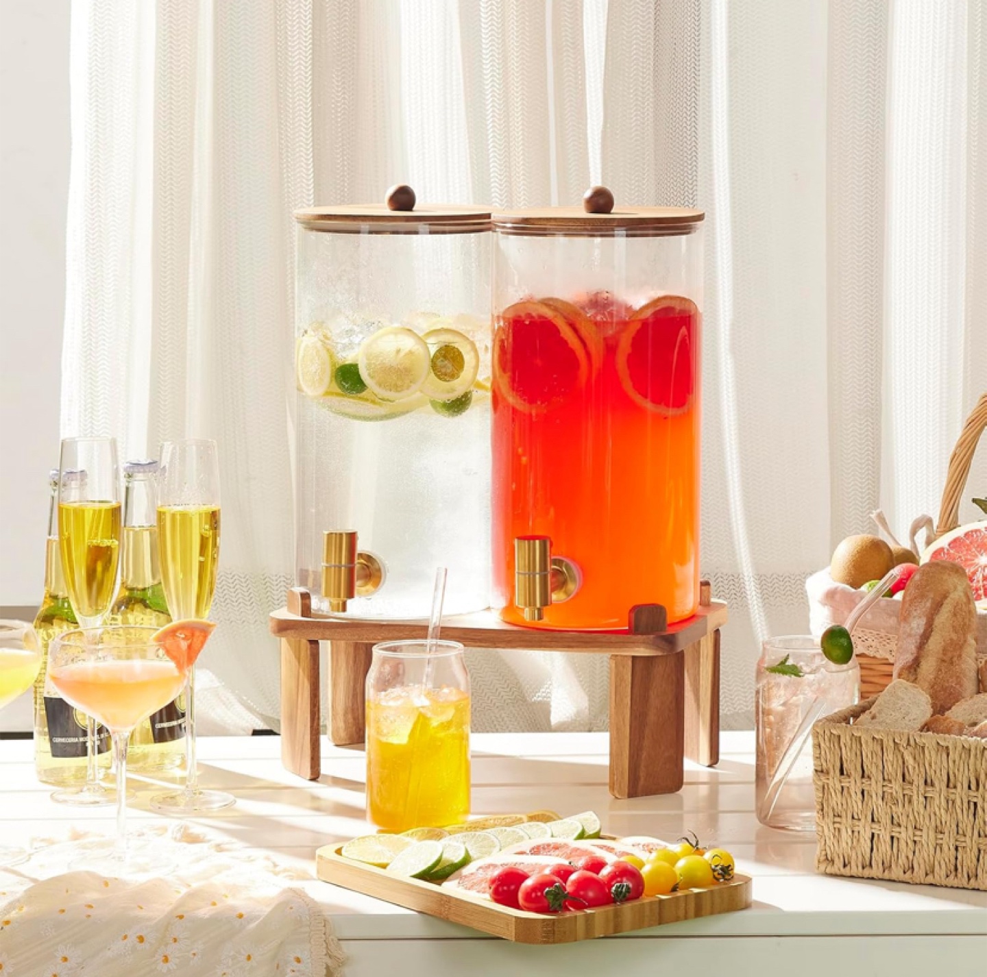 Two 1.5 Gallon Glass Drink Dispenser with Spigot