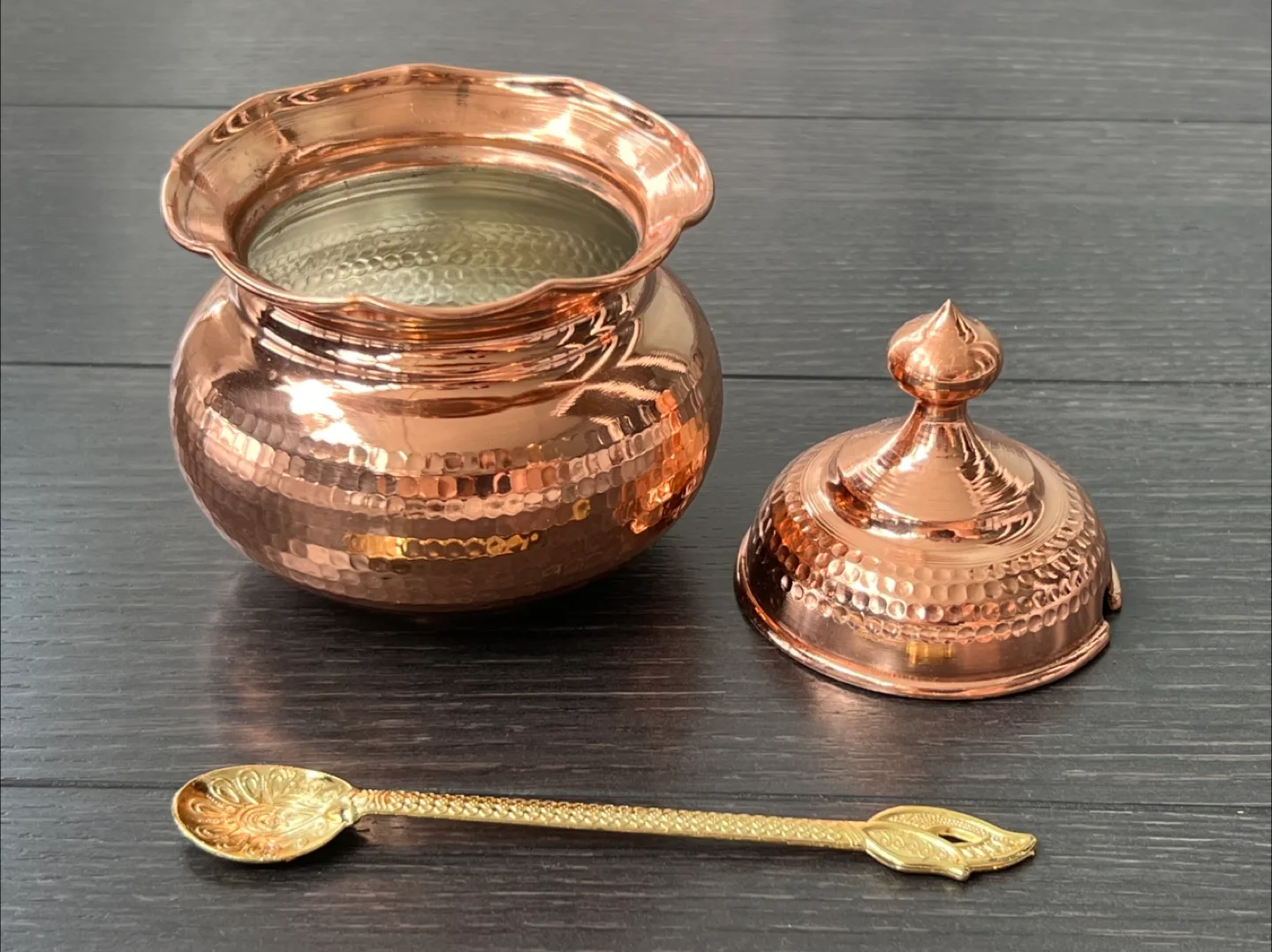Hammered Copper Sugar Pot with Lid & Spoon thumbnail