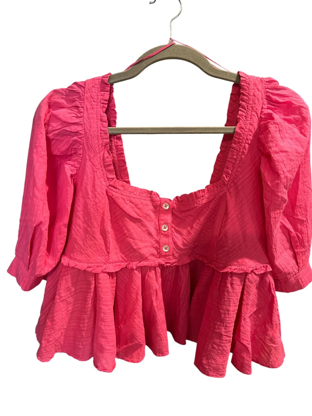 Free People Leave it to me Babydoll Pink Puff Sleeve Top image indicator(2)