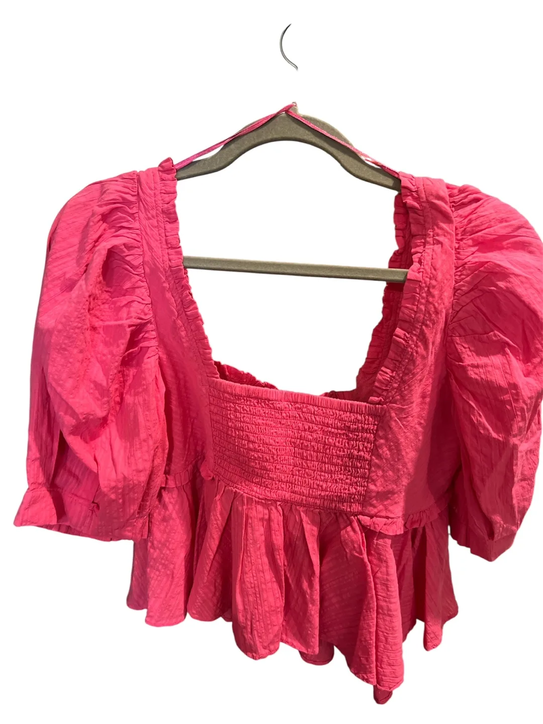 Free People Leave it to me Babydoll Pink Puff Sleeve Top image indicator(3)