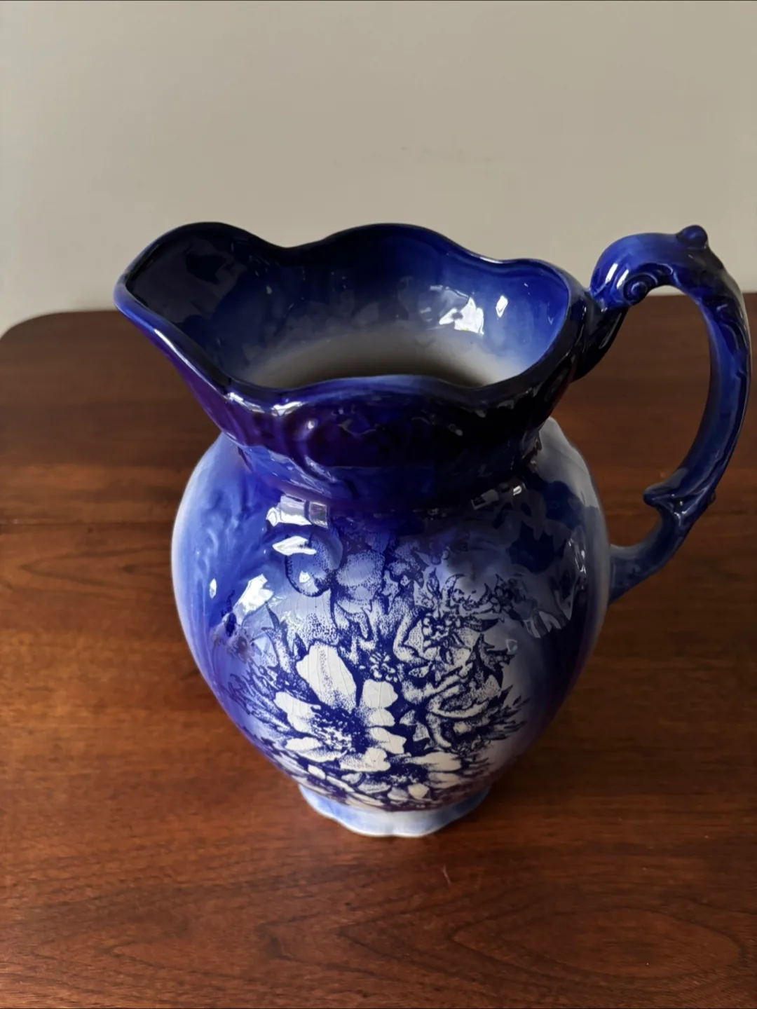 Vintage Blue & White Floral Pitcher made in England image indicator(4)
