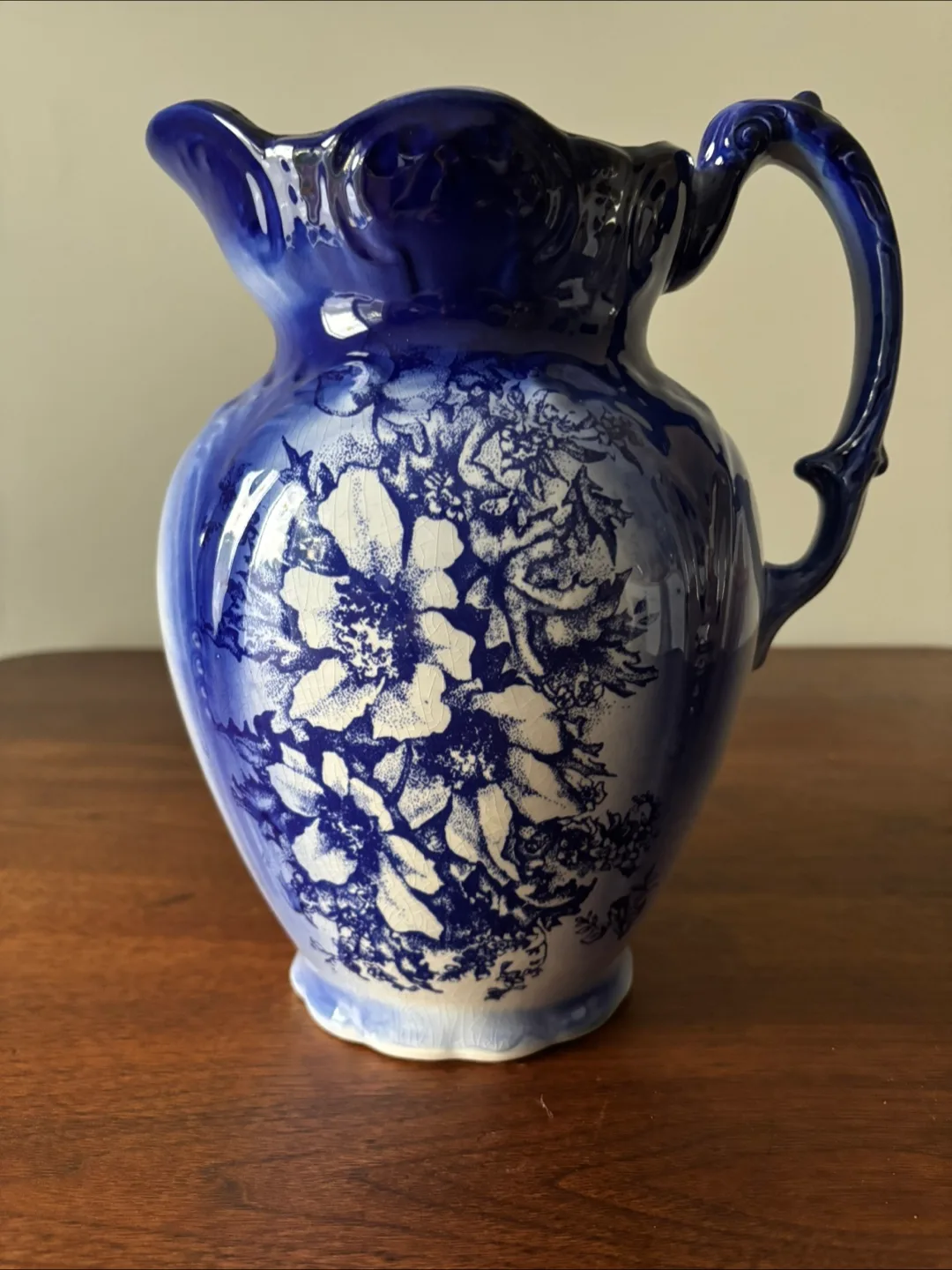 Vintage Blue & White Floral Pitcher made in England image indicator(3)