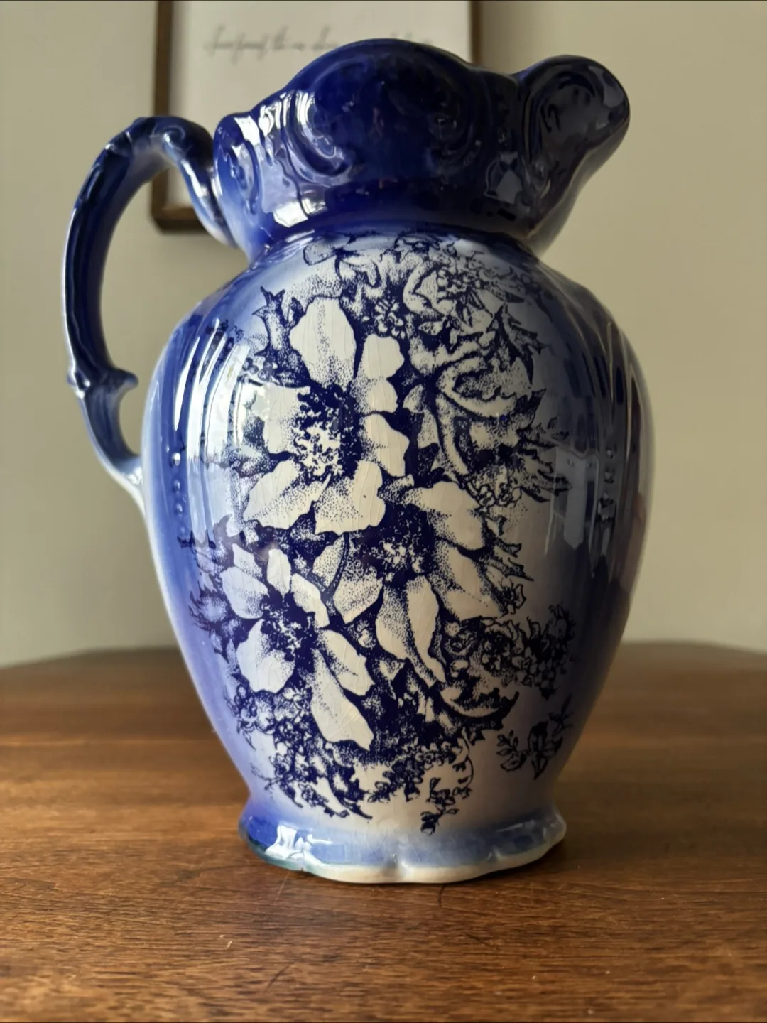Vintage Blue & White Floral Pitcher made in England image indicator(8)
