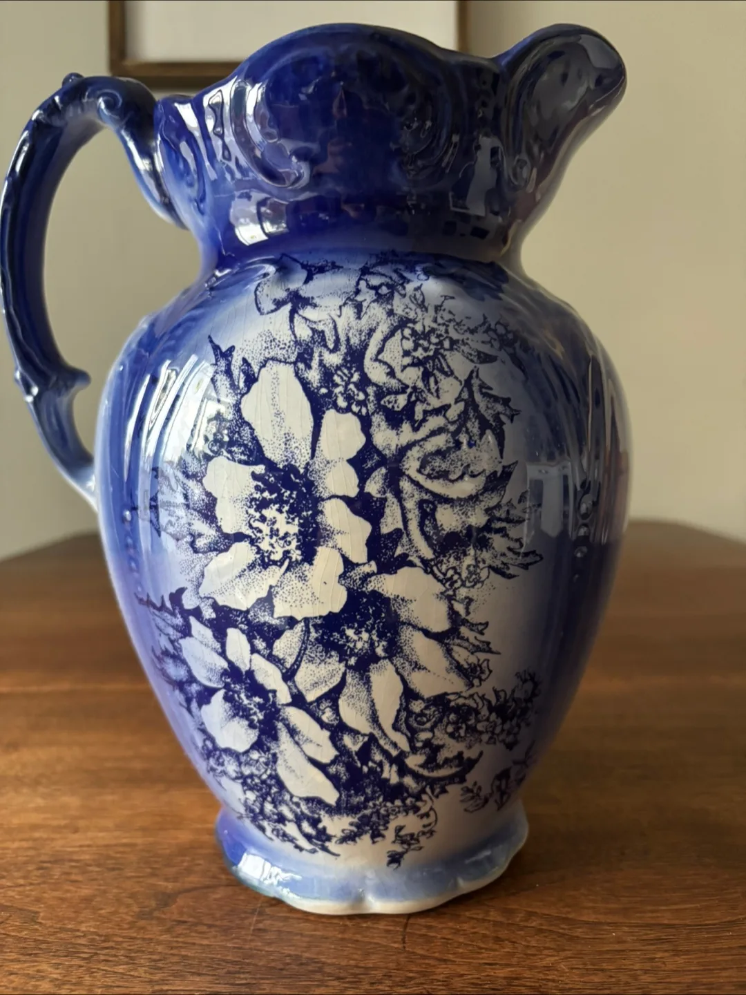 Vintage Blue & White Floral Pitcher made in England image indicator(7)