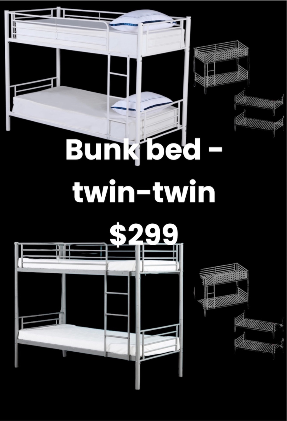 Twin-Twin White Bunk Bed