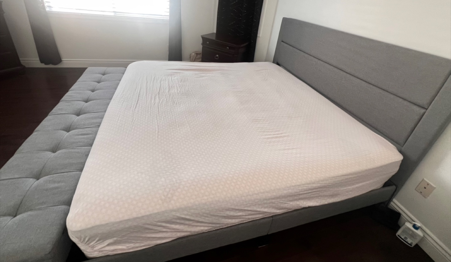 Grey Upholstered King size Bed Frame with Bench - photo 3