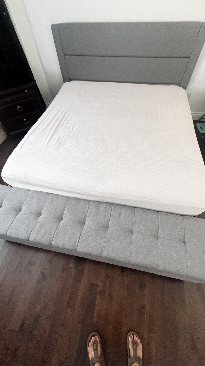 Grey Upholstered King size Bed Frame with Bench - photo 2
