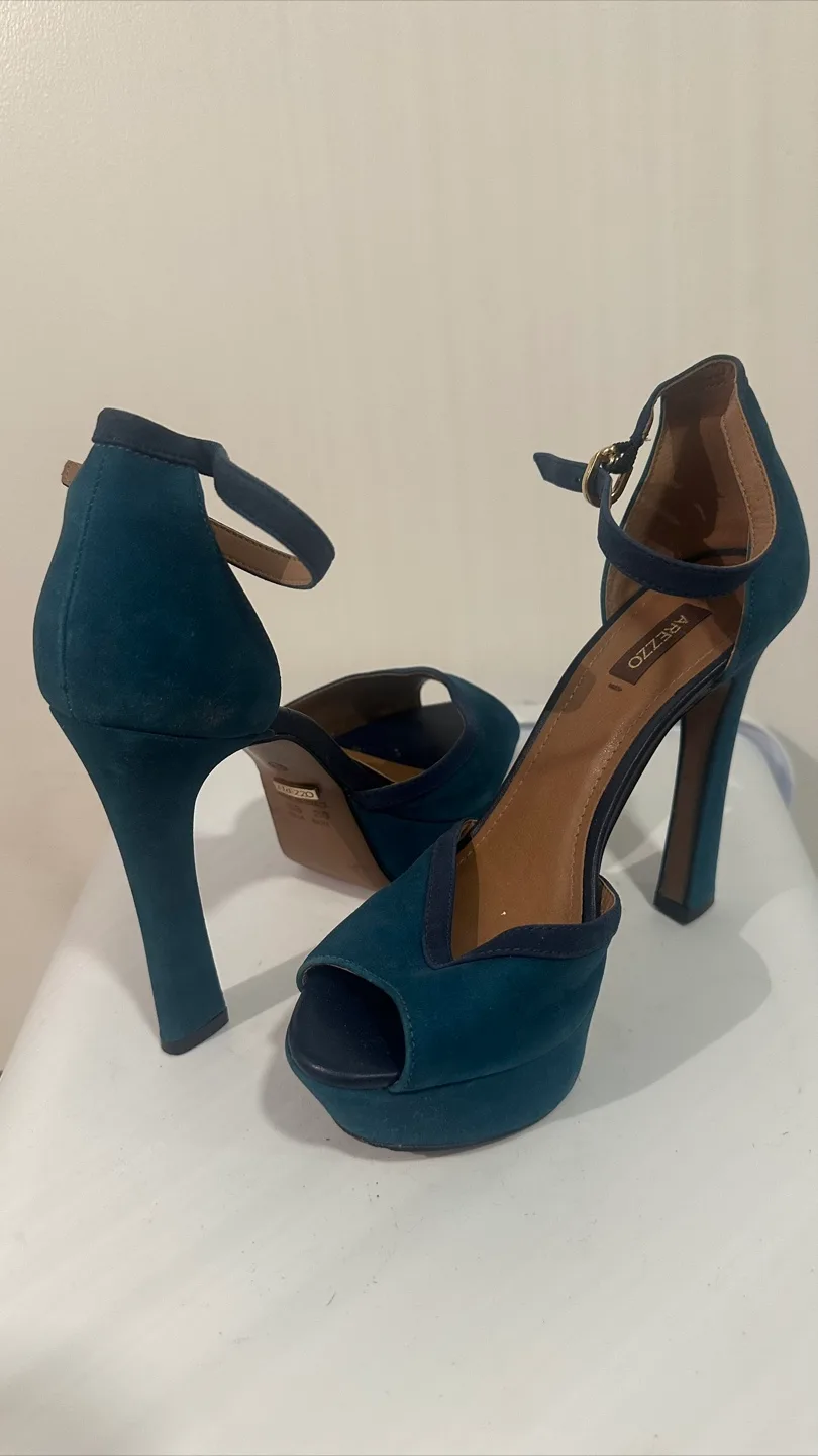 Arezzo Teal Suede Heels - Size 38 (US 7.5) thumbnail