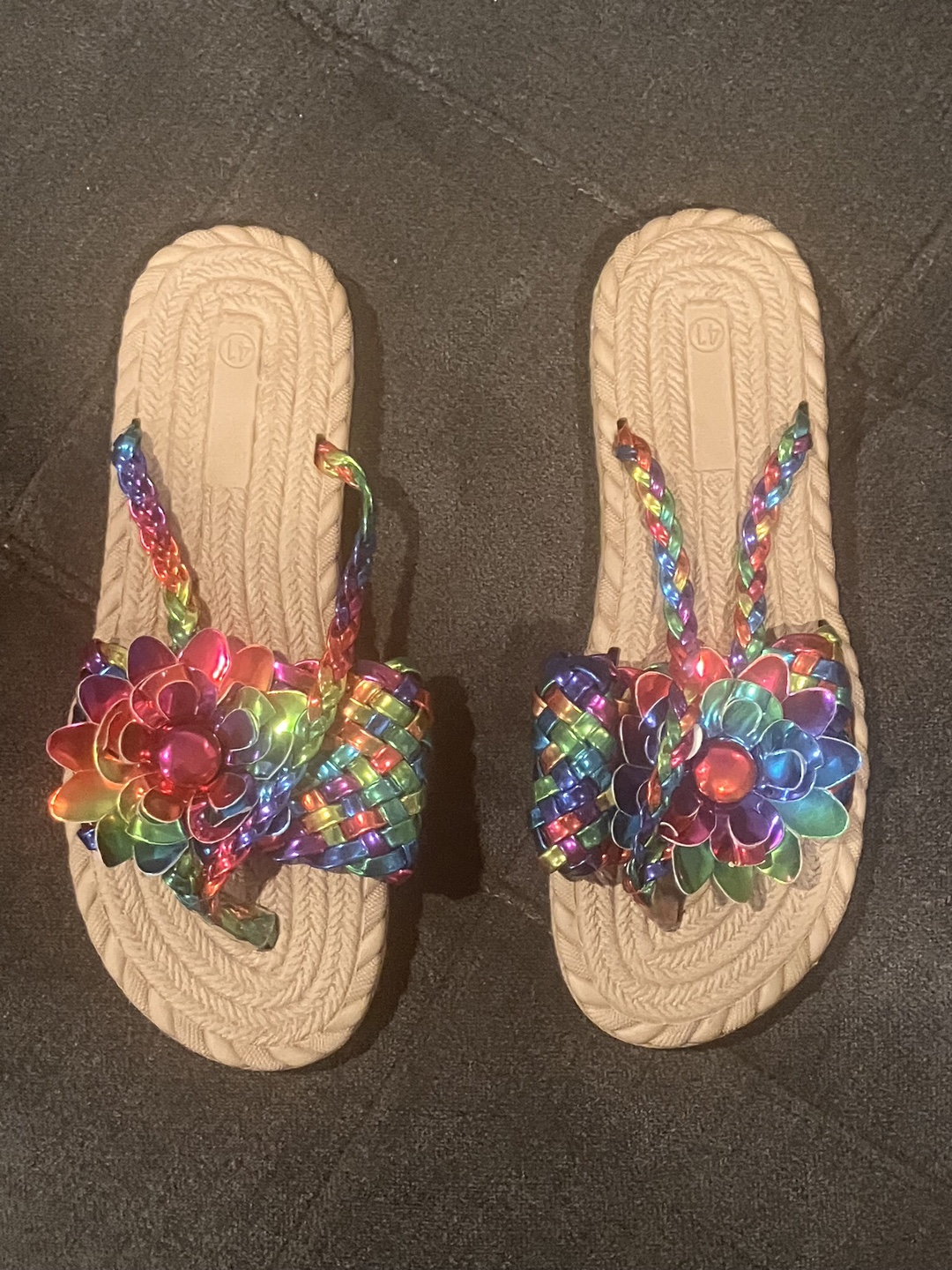 Rainbow Woven Flower Sandals - Size 8.5
