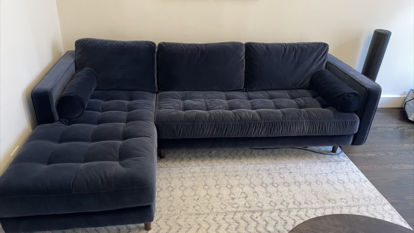 Article Sven 100" Tufted Blue Velvet Left Sectional - photo 2